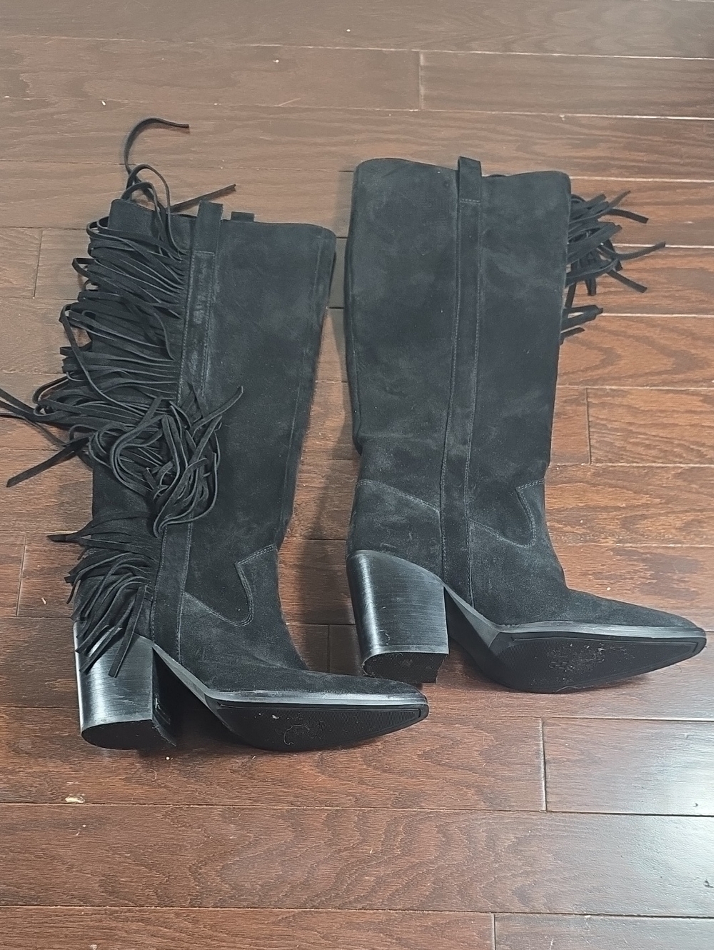 VINCE CAMUTO BLACK SUEDE FRINGE WESTERN BOOTS WIDE WIDTH & CALF